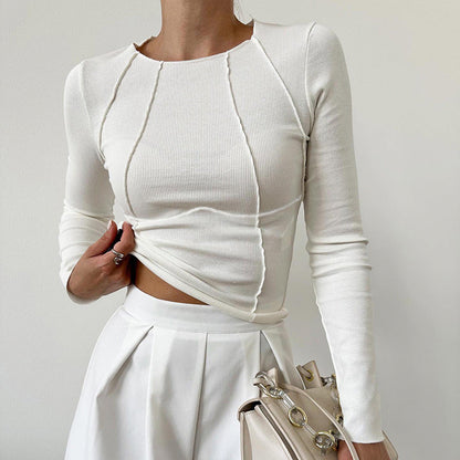 Nicola – Slim Long Sleeve T-Shirt in Einfarbig mit Gespleißtem Faden