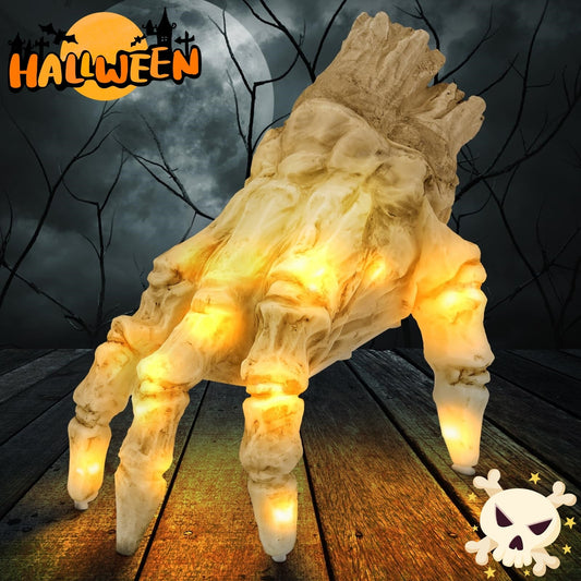 Halloween Deko Elektrische Leuchtende Zombiehand – Gruselige Bewegliche Hand für Party & Spukhaus