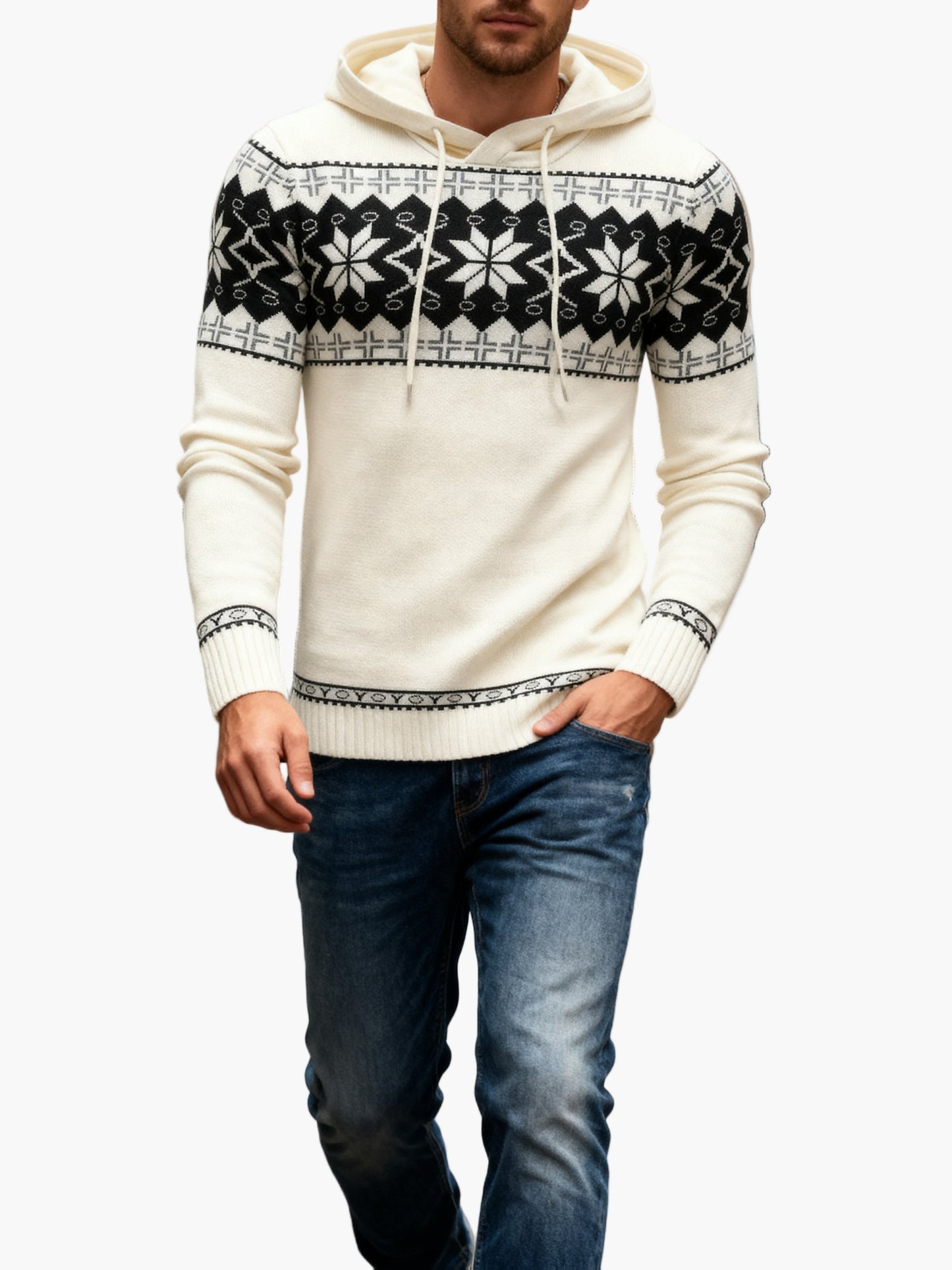 Herren Kapuzenpullover mit Norweger-Muster – Lässiger Winterpullover für Freizeit und Alltag