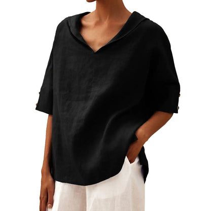 Damen Leinen Halbarm Bluse für Büro und Freizeit – Legerer Komfort, Eleganter Look