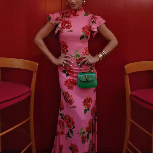 Amelia – Ärmelloses, lässiges, bedrucktes Kleid im nationalen Stil mit neuem chinesischen Cheongsam