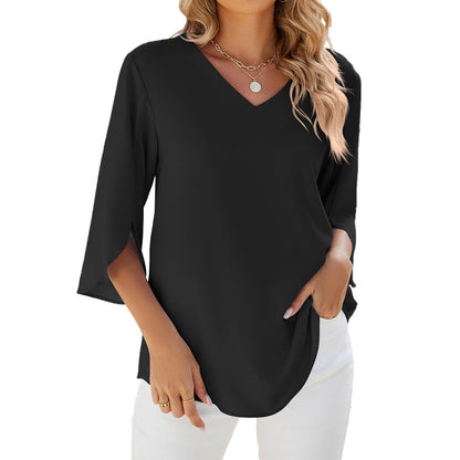 Alison – Lockeres Chiffon-Blusentop mit V-Ausschnitt