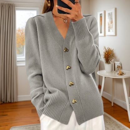 Christina – V-Ausschnitt Strickpullover mit Knopf und langen Ärmeln
