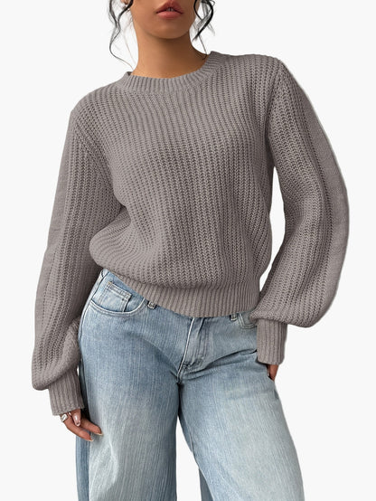 Damen Strickpullover mit Rundhalsausschnitt – Lässiger Basic Sweater für Alltag und Freizeit