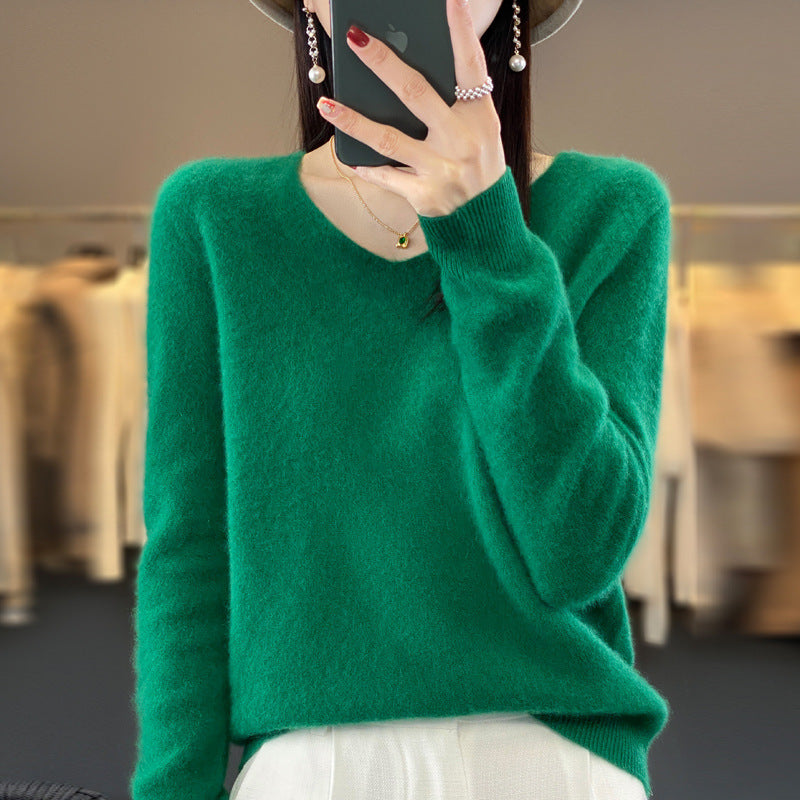 Jasmine – Lockere Damenwollpullover mit V-Ausschnitt für Herbst und Winter