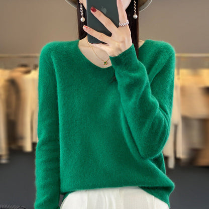 Jasmine – Lockere Damenwollpullover mit V-Ausschnitt für Herbst und Winter
