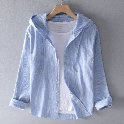 Sommerbluse Damen – Leichte Leinenbluse mit Kapuze im Hemdblusen-Stil