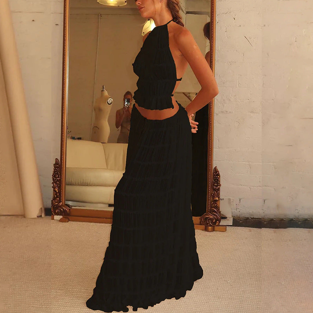Louise – Sexy ärmelloses Backless Cropped Top und plissiertes langes Kleid