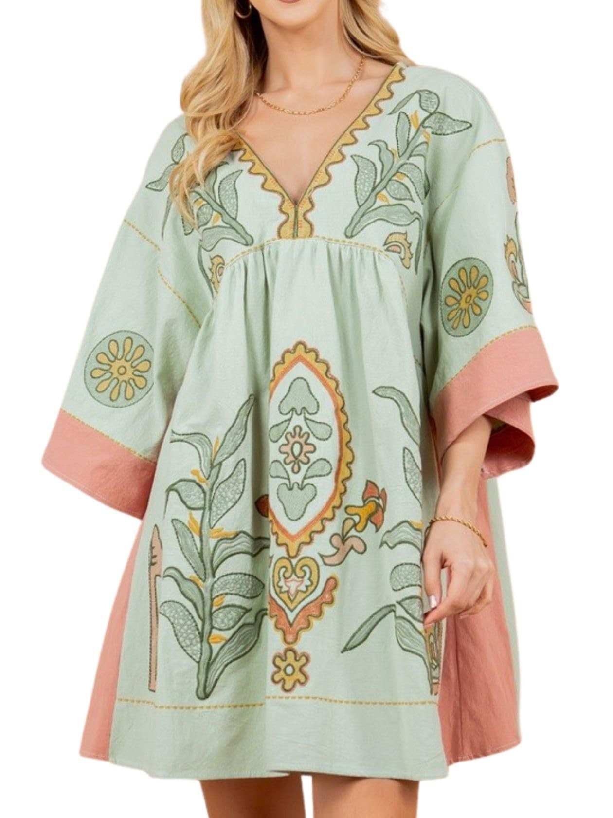 Janet – Blumengedrucktes V-Ausschnittkleid mit 34 Ärmeln