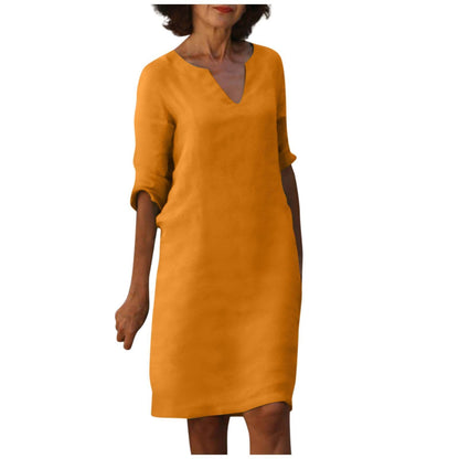 Abigail – Retro Sommerkleid aus Baumwolle und Leinen mit V-Ausschnitt