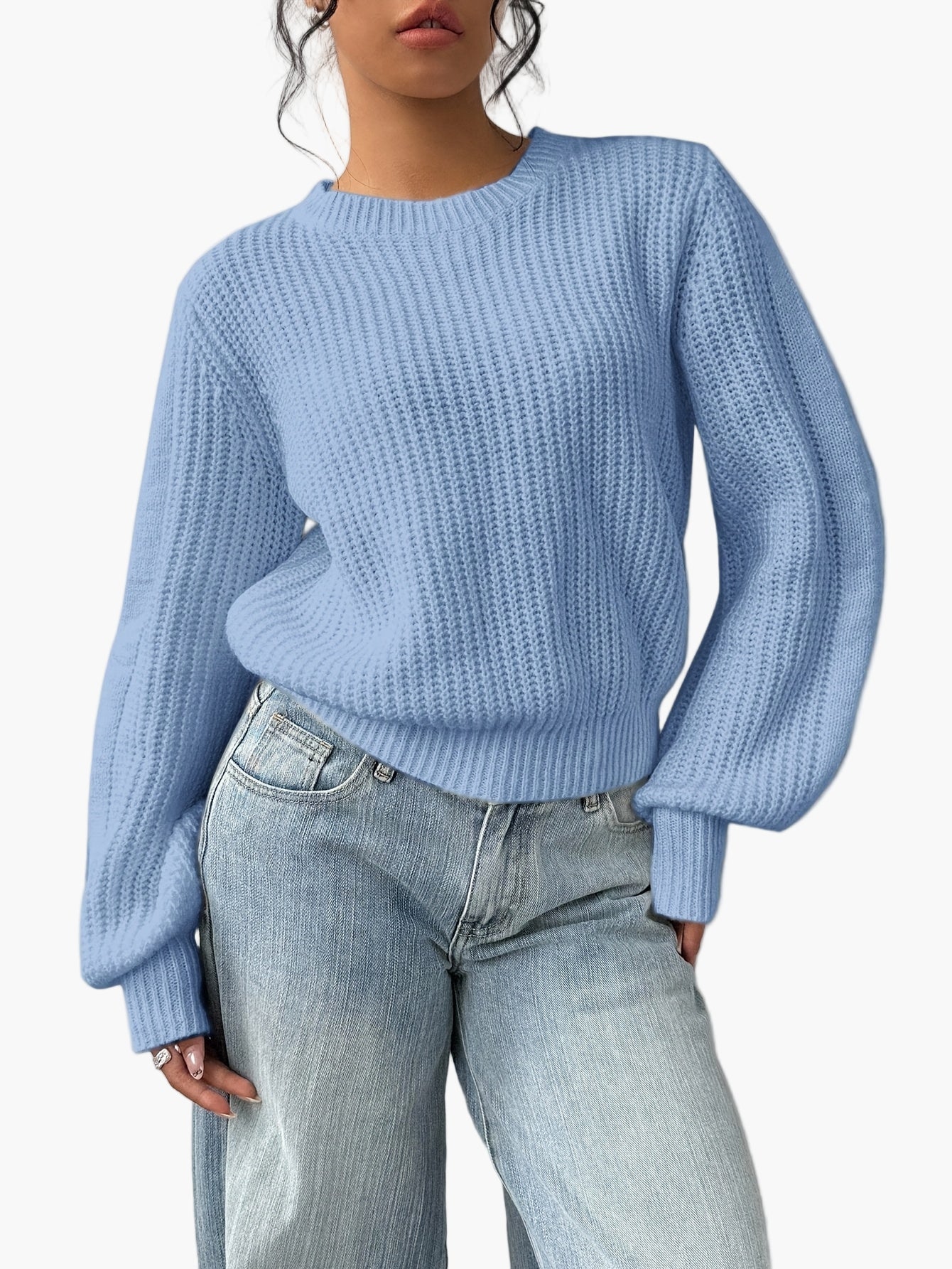Damen Strickpullover mit Rundhalsausschnitt – Lässiger Basic Sweater für Alltag und Freizeit