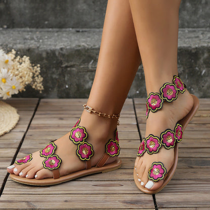 Andrea – Ethnischer Stil Blumen Flache Sandalen für den Sommer
