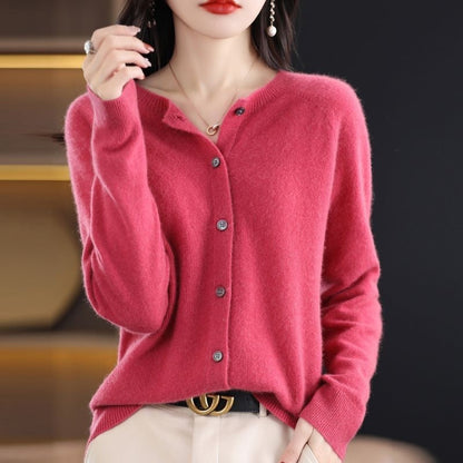 Katie – Merino Woll-Cardigan mit Rundhalsausschnitt und langen Ärmeln