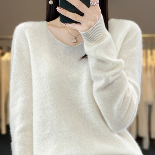 Jasmine – Lockere Damenwollpullover mit V-Ausschnitt für Herbst und Winter
