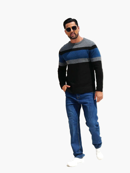 Herren Strickpullover mit Streifenmuster – Modischer Freizeitpullover für Herbst und Winter
