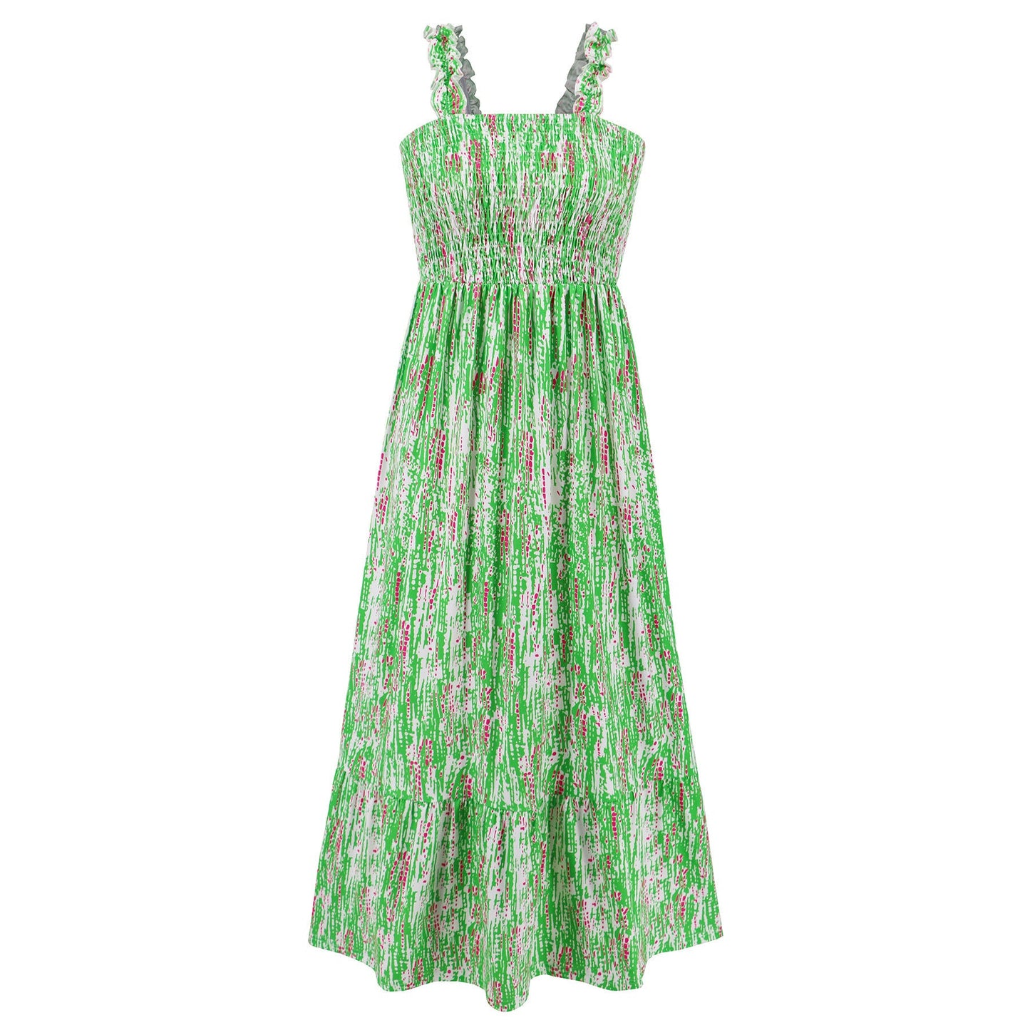 Marion – Elegantes bedrucktes französisches Blumenkleid mit Trägern