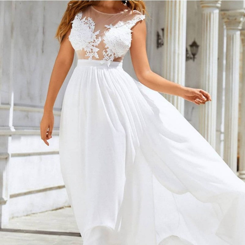 Victoria – Langschwingendes Hochzeitskleid aus Chiffon mit Spitze