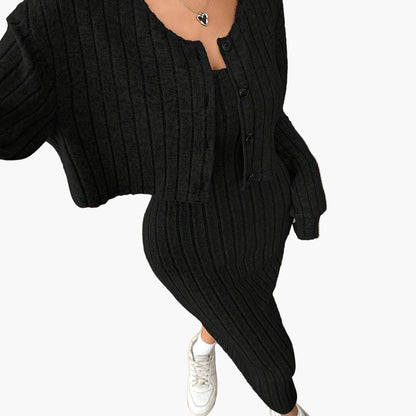 Damen Strick Zweiteiler Set – Elegantes Rippenmuster, Ideal für Alltag & Büro