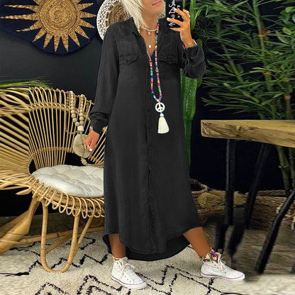 Julia – Langer Jeansrock mit Kurzarm-Hemdkragen