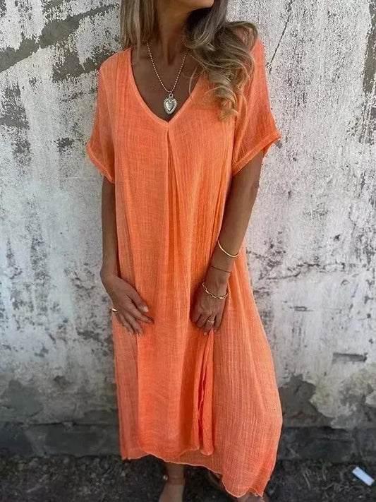 Ann – Damen V-Ausschnitt Maxikleid mit lockerer Passform