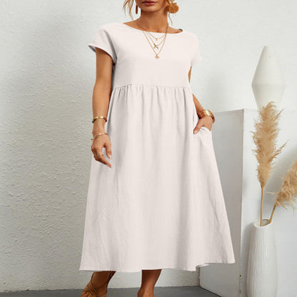 Audrey – Ärmelloses Baumwoll-Leinen-Kleid mit Taschen
