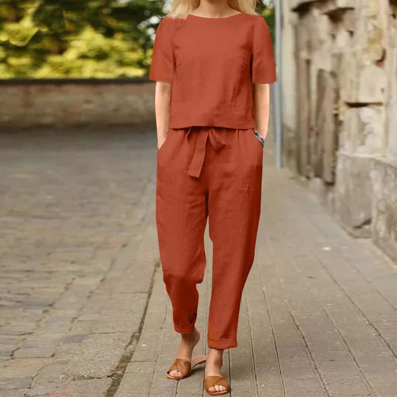 Joan – Weite Damenhose aus Baumwolle und Leinen