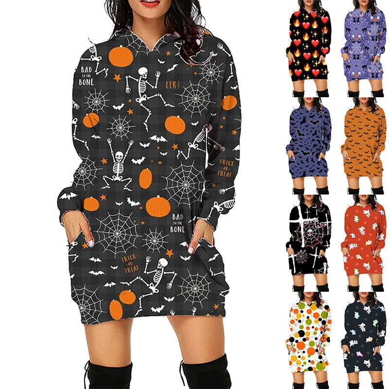 Damen Halloween Hoodie Kleid – Lustiges Kostüm für Halloween-Partys und Gruselige Anlässe