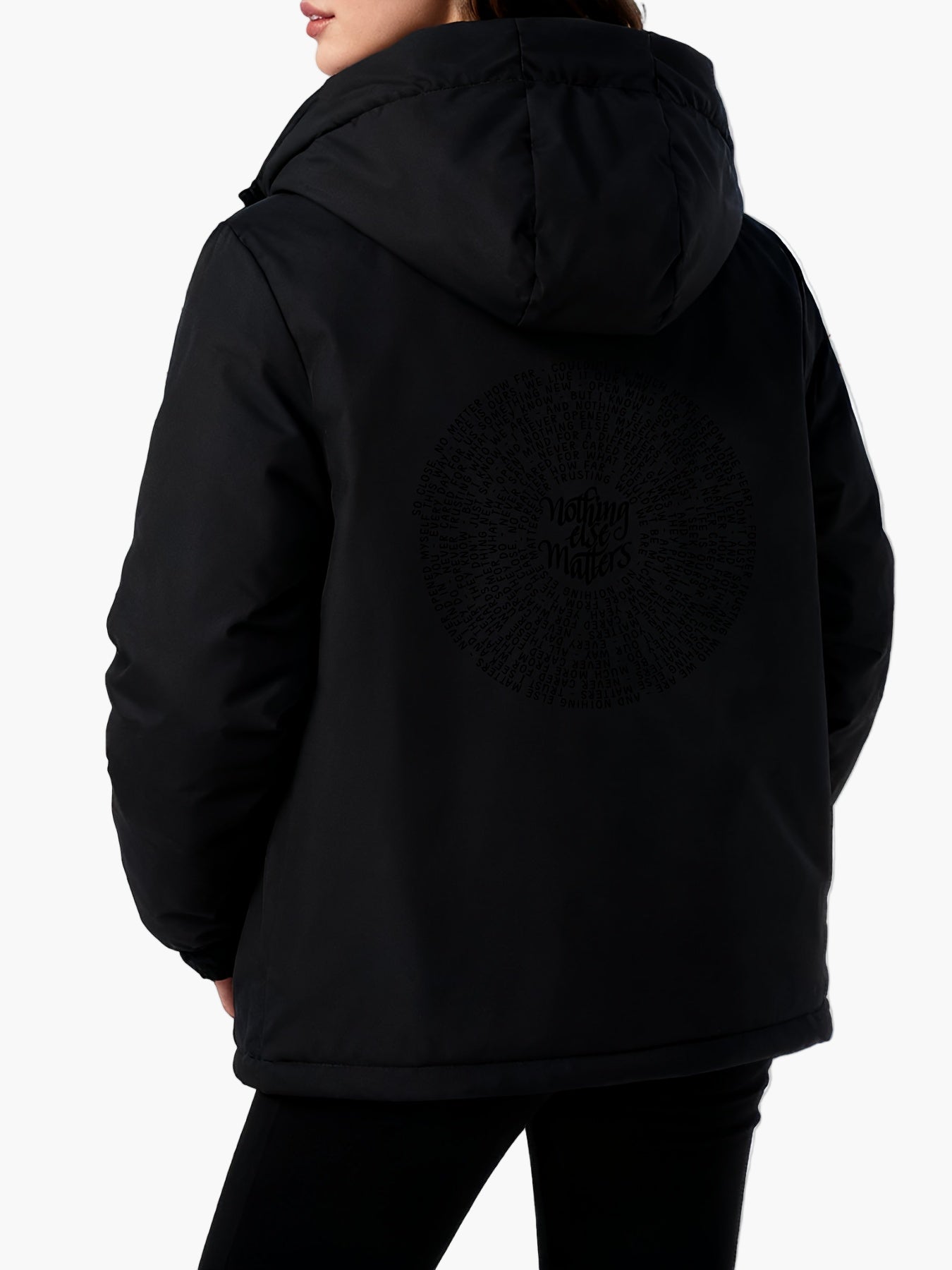 Damen Casual Parka mit Kapuze und Aufdruck "Nothing Else Matters" – Streetstyle Übergangsjacke