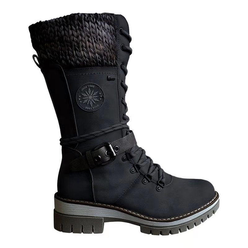 Holly – Winterliche Hohe Blockabsatzrunde Kopf Nählinie Plus Size Stiefel