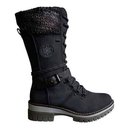 Holly – Winterliche Hohe Blockabsatzrunde Kopf Nählinie Plus Size Stiefel