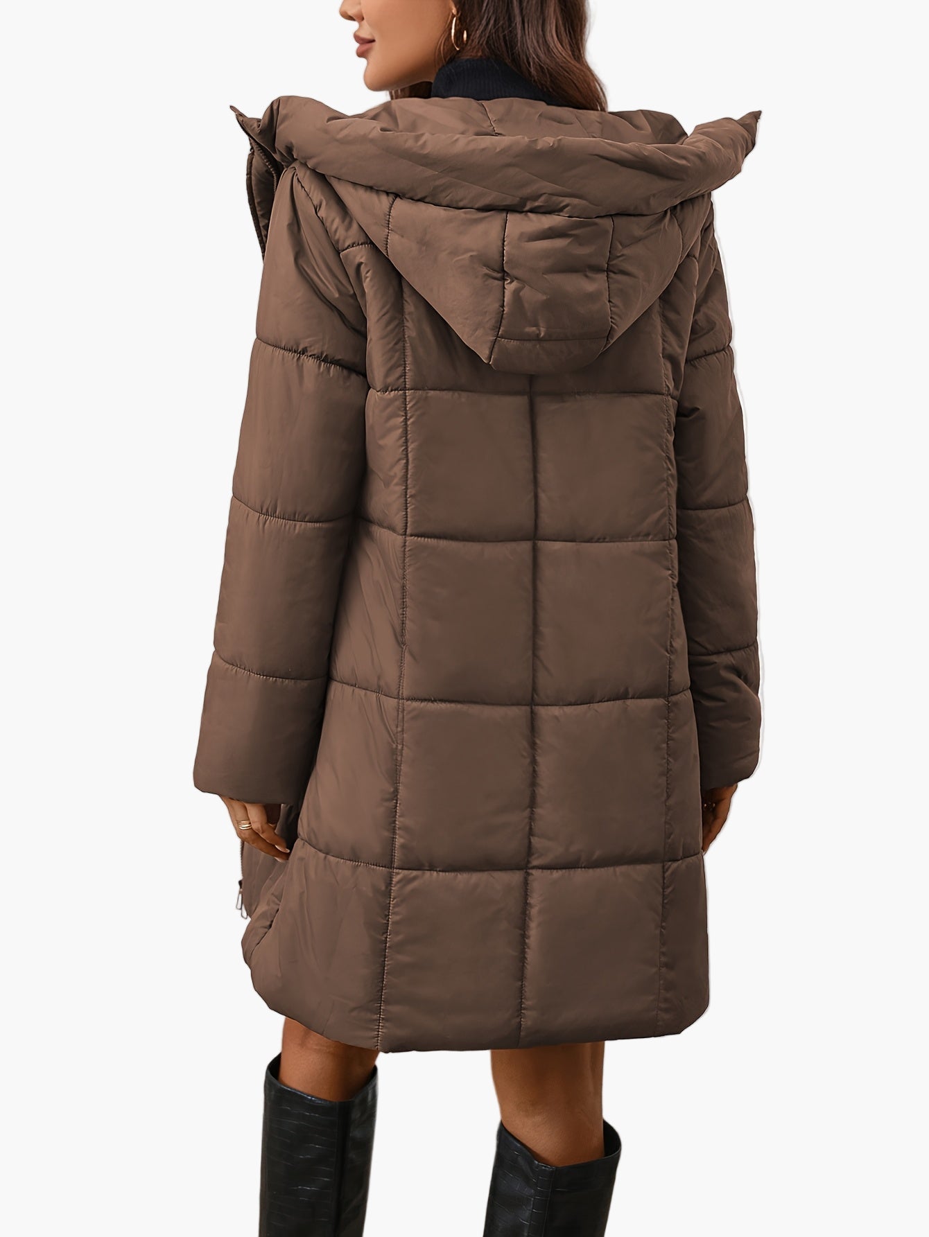 Damen Winter Steppmantel mit Kapuze – Modischer langer Puffer für Alltag und Freizeit
