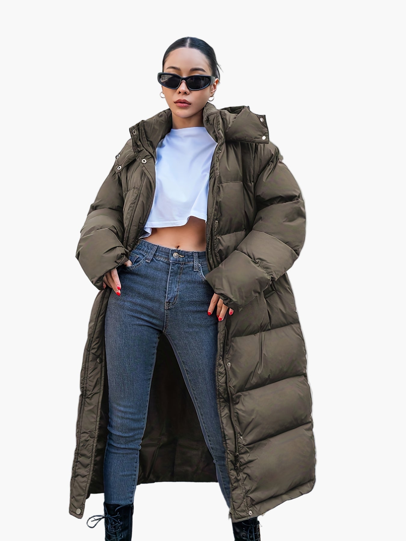 Damen Winter Steppmantel Lang Elegant mit Kapuze – Modischer City Puffer für kalte Tage