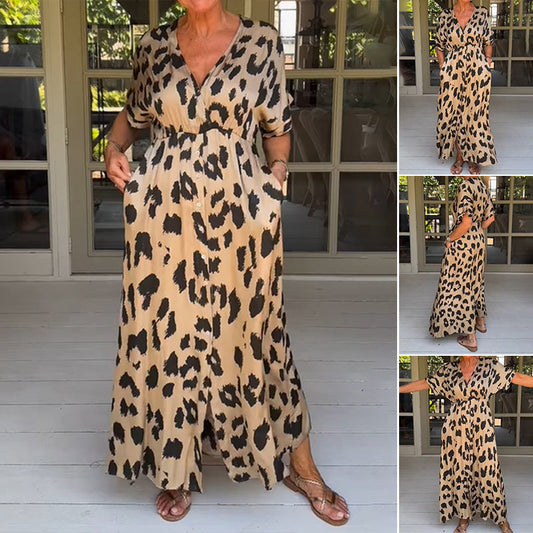 Adele – Lässiges Leopardenmuster-Kleid mit Schlitz