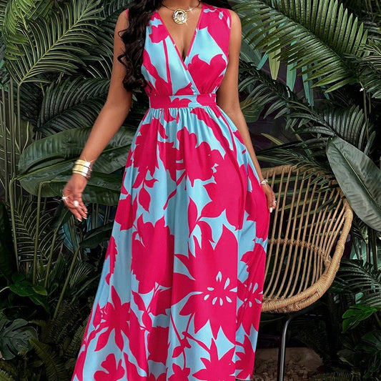 Nicole – Maxikleid mit tiefem V-Ausschnitt und geraffter Taille