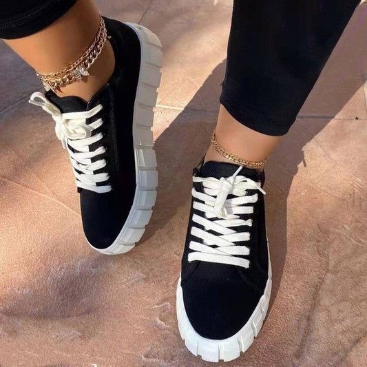 Patricia – Runde Zehen Dicksohlige Schnürschuhe aus Canvas für Damen in Übergröße