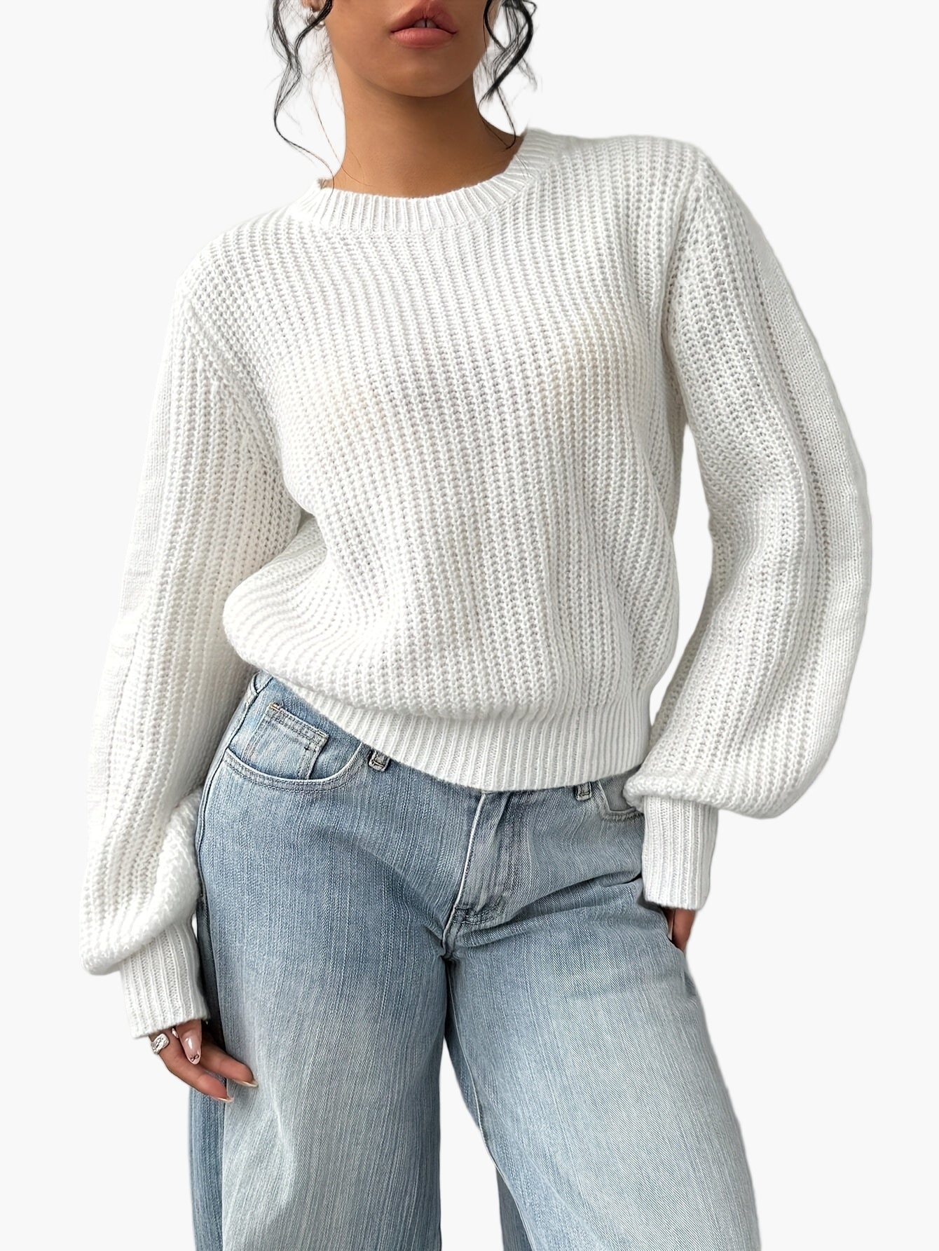 Damen Strickpullover mit Rundhalsausschnitt – Lässiger Basic Sweater für Alltag und Freizeit