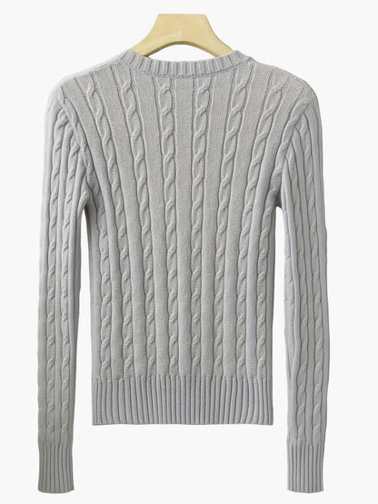 Damen Strickpullover mit Zopfmuster und V-Ausschnitt – Modischer Freizeit-Look