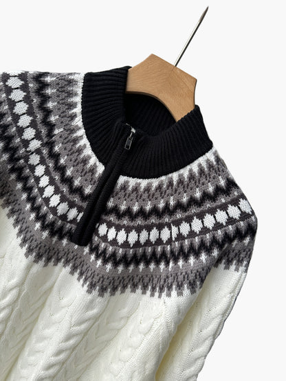 Herren Strickpullover mit Norwegermuster und Viertelreißverschluss – Modischer Winterpullover für Freizeit und Alltag