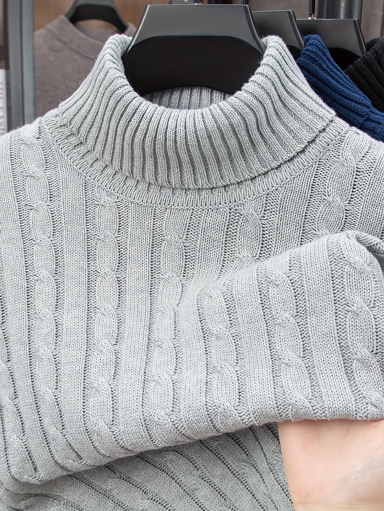 Herren Rollkragenpullover mit Zopfmuster – Stilvoller Freizeit-Strickpullover