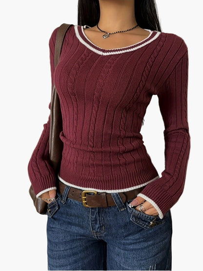 Damen Pullover mit V-Ausschnitt, figurbetont, casual und modisch – ideal für Alltag und Freizeit