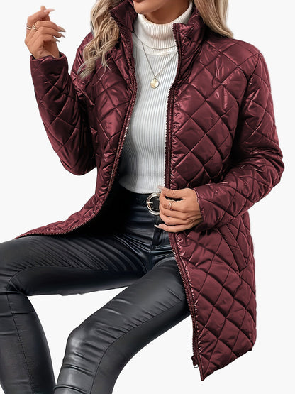 Damen Steppjacke mit modischem Rauten-Design und Stehkragen – Eleganter Übergangs-Style für Alltag und Freizeit