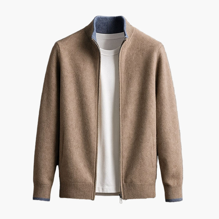Herren Strickjacke mit Stehkragen und Reißverschluss – Modern, Elegant, Vielseitig für Alltag und Büro