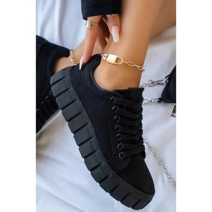 Patricia – Runde Zehen Dicksohlige Schnürschuhe aus Canvas für Damen in Übergröße
