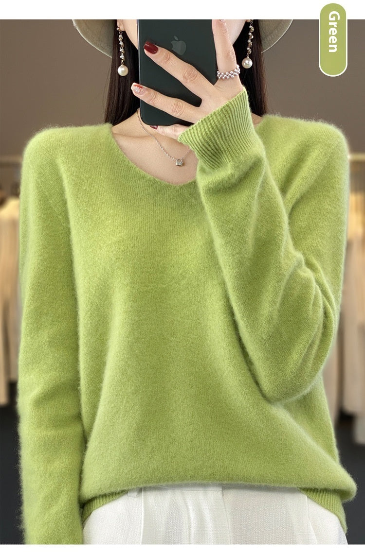Jasmine – Lockere Damenwollpullover mit V-Ausschnitt für Herbst und Winter