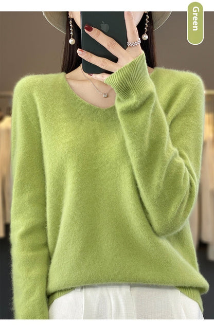 Jasmine – Lockere Damenwollpullover mit V-Ausschnitt für Herbst und Winter