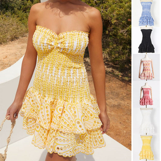 Wendy – A-Linien-Kleid mit Rüschen und modischem Druck für Strandpartys