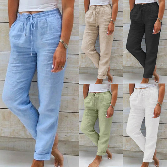Andrea – Baumwoll-Leinen Damenhose mit Hoher Taille