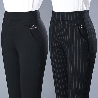 Denise – Elastische Hochbund Frühlings Freizeit Streifen Gerade Hose