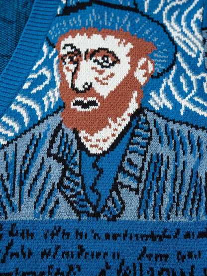 Herren Strickjacke im Kunststil mit Van Gogh Motiv – Lässige Mode für Herbst und Winter
