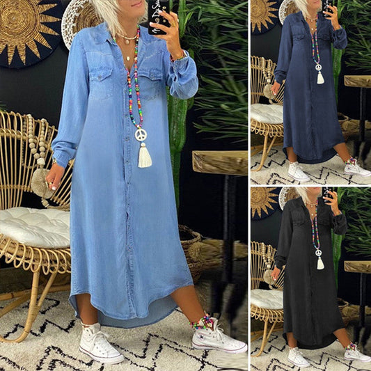 Julia – Langer Jeansrock mit Kurzarm-Hemdkragen